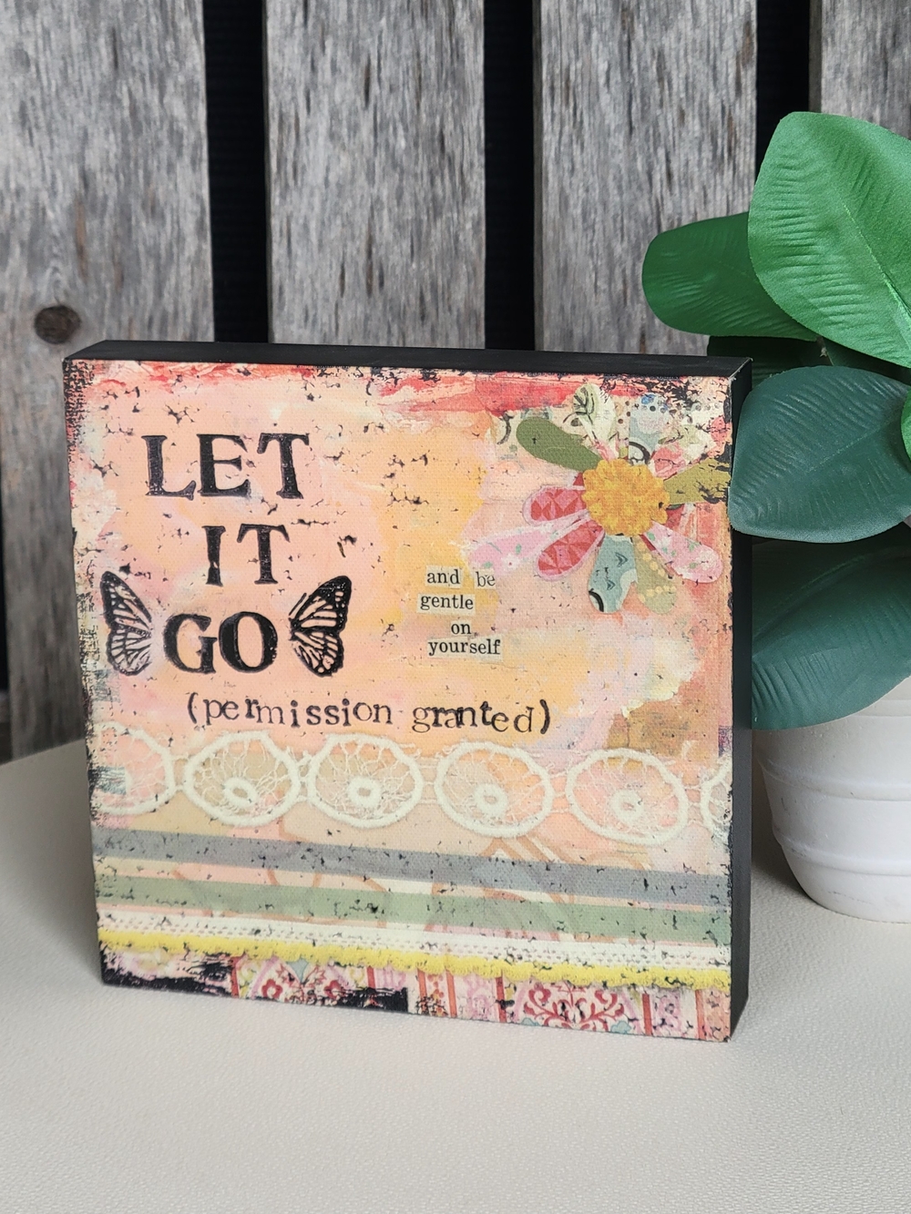 Let It Go Decorative Plaque -Demdaco Inspirational Home Art in Peach